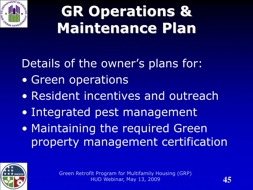 gr operations maintenance plan