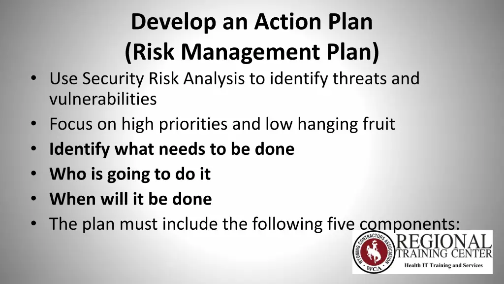 develop an action plan risk management plan