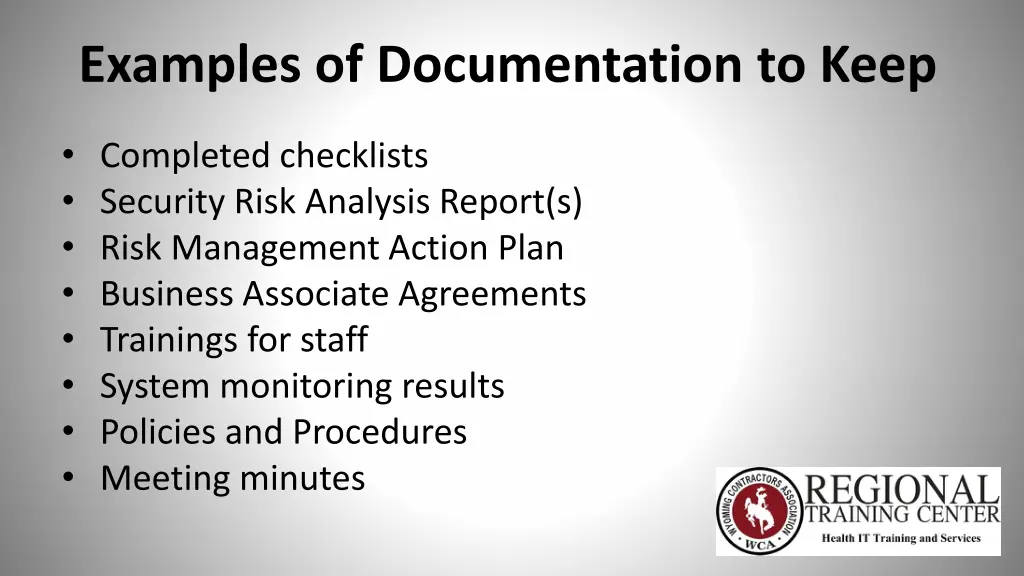 examples of documentation to keep