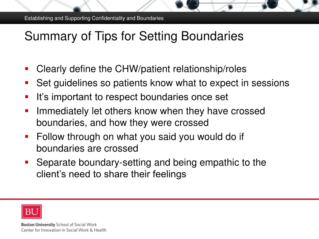 establishing and supporting confidentiality 28