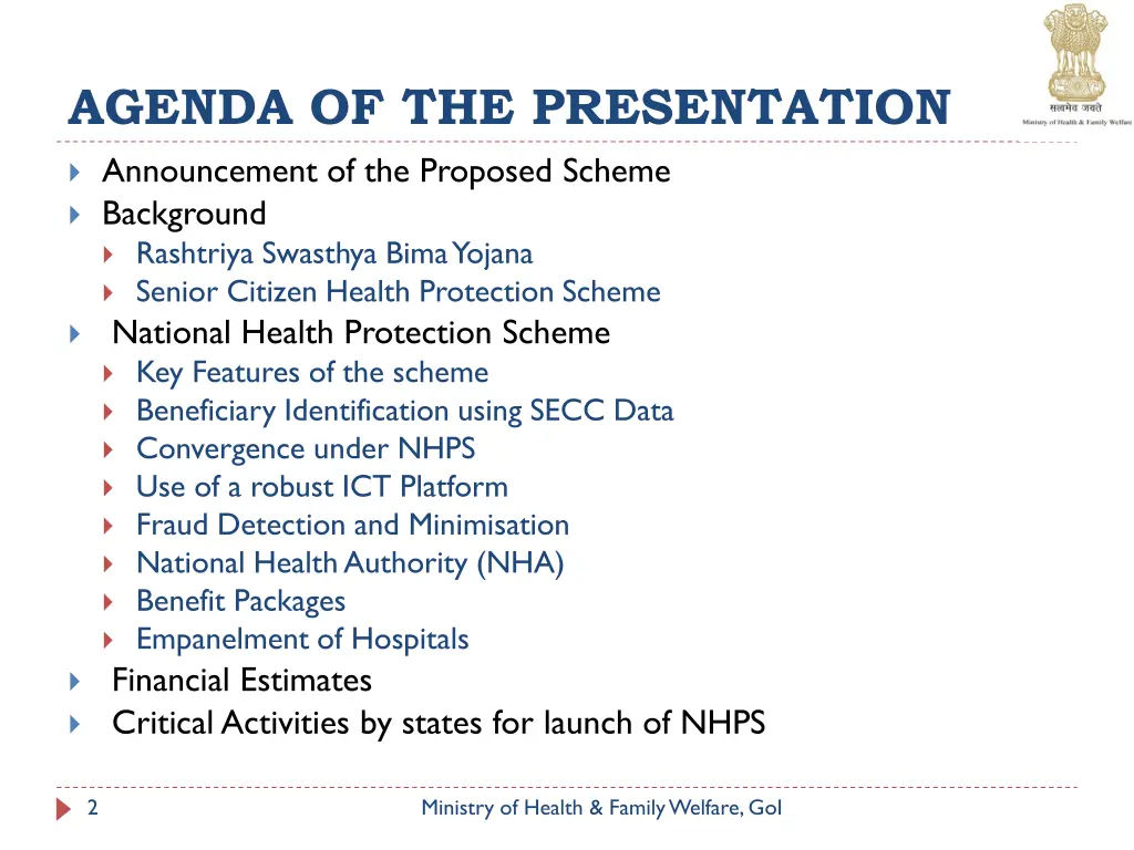 agenda of the presentation