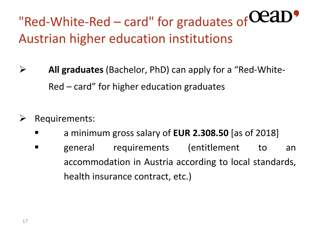 red white red card for graduates of austrian