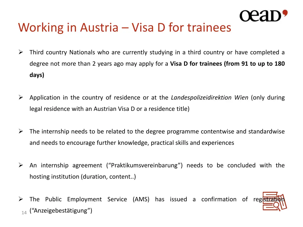 working in austria visa d for trainees