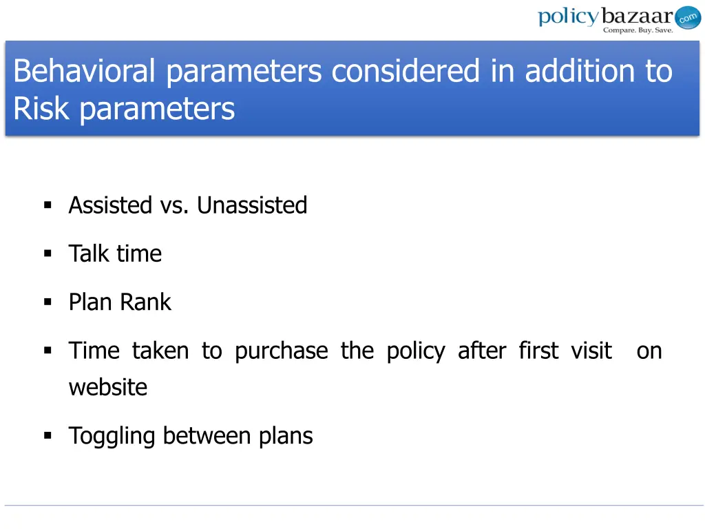 behavioral parameters considered in addition