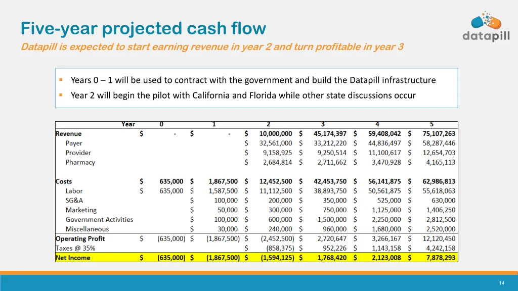 five year projected cash flow datapill