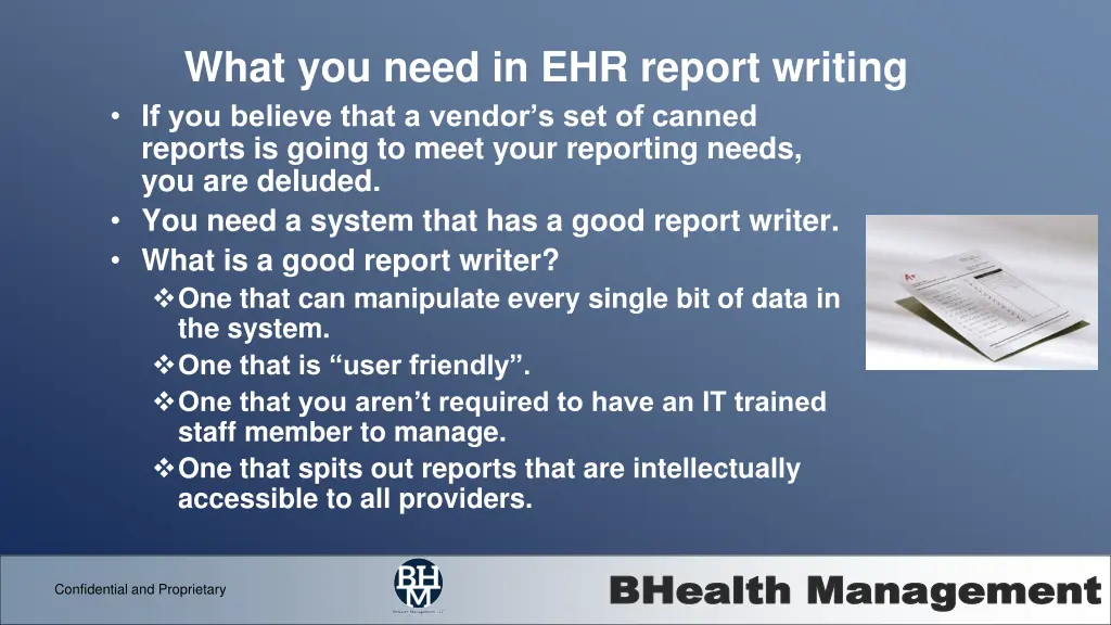 what you need in ehr report writing