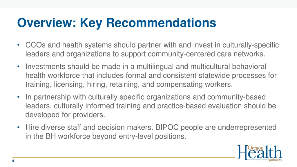 overview key recommendations