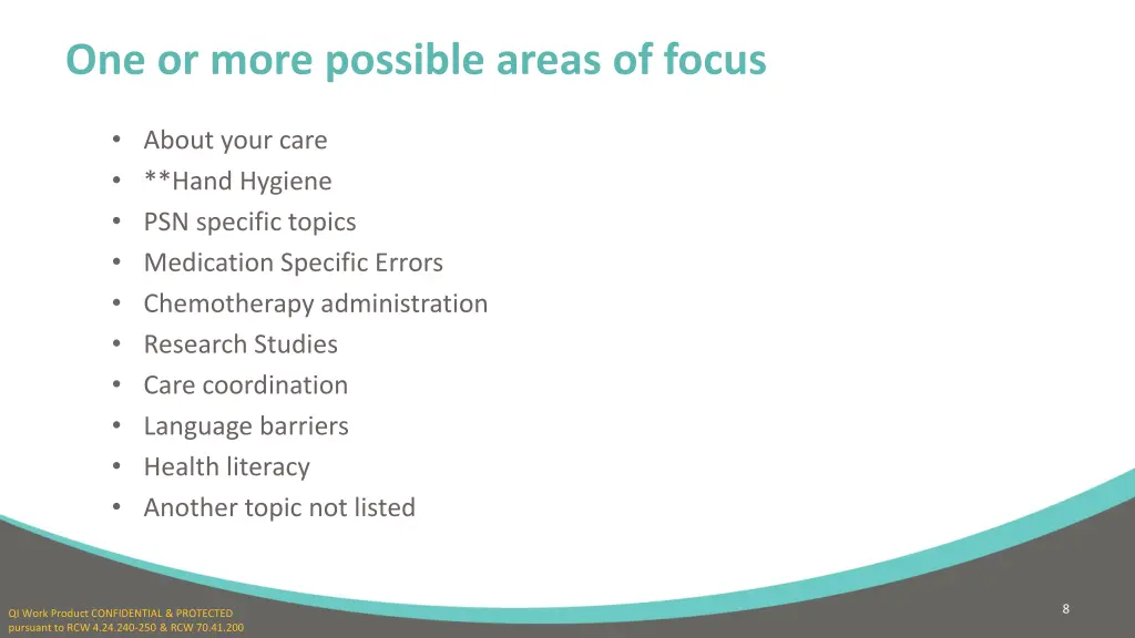 one or more possible areas of focus