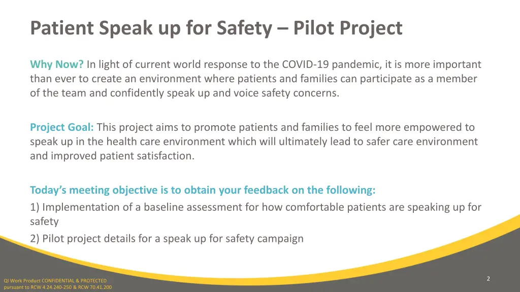 patient speak up for safety pilot project