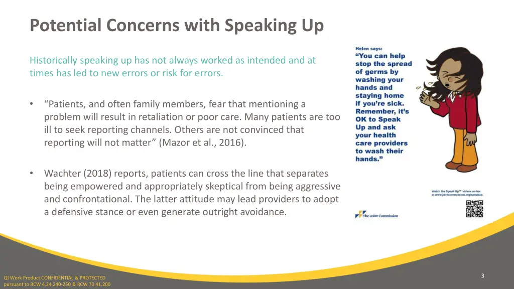 potential concerns with speaking up