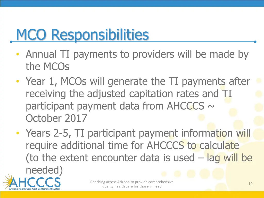 mco responsibilities annual ti payments