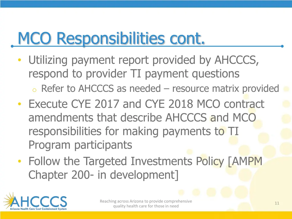 mco responsibilities cont utilizing payment