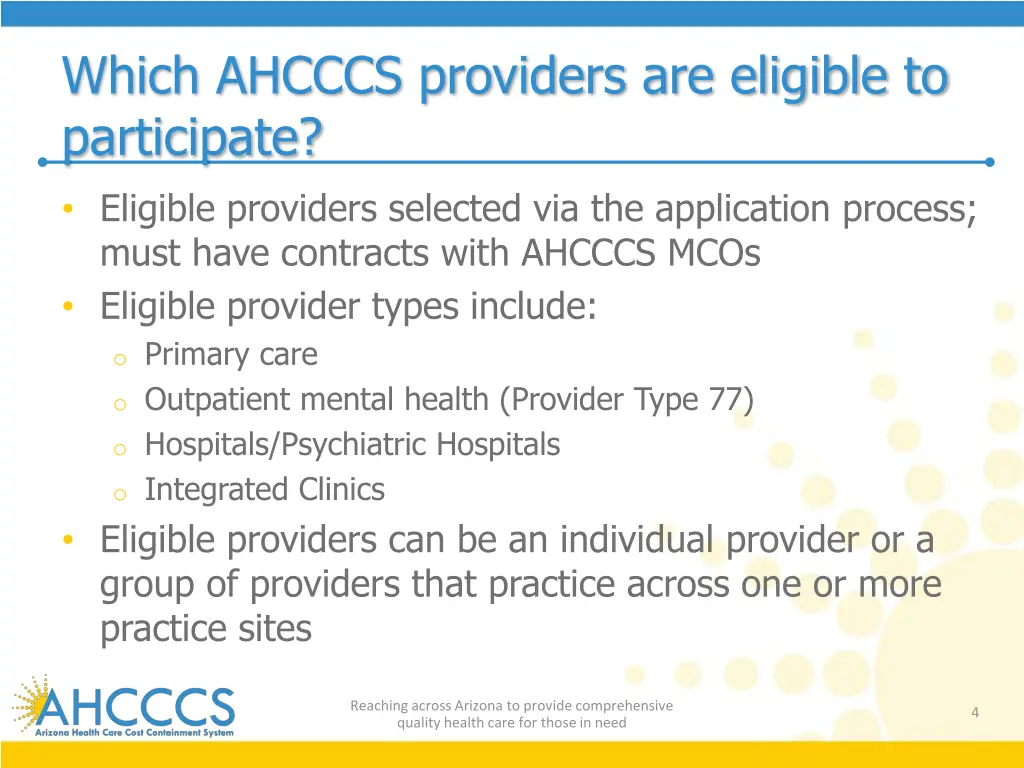 which ahcccs providers are eligible to participate