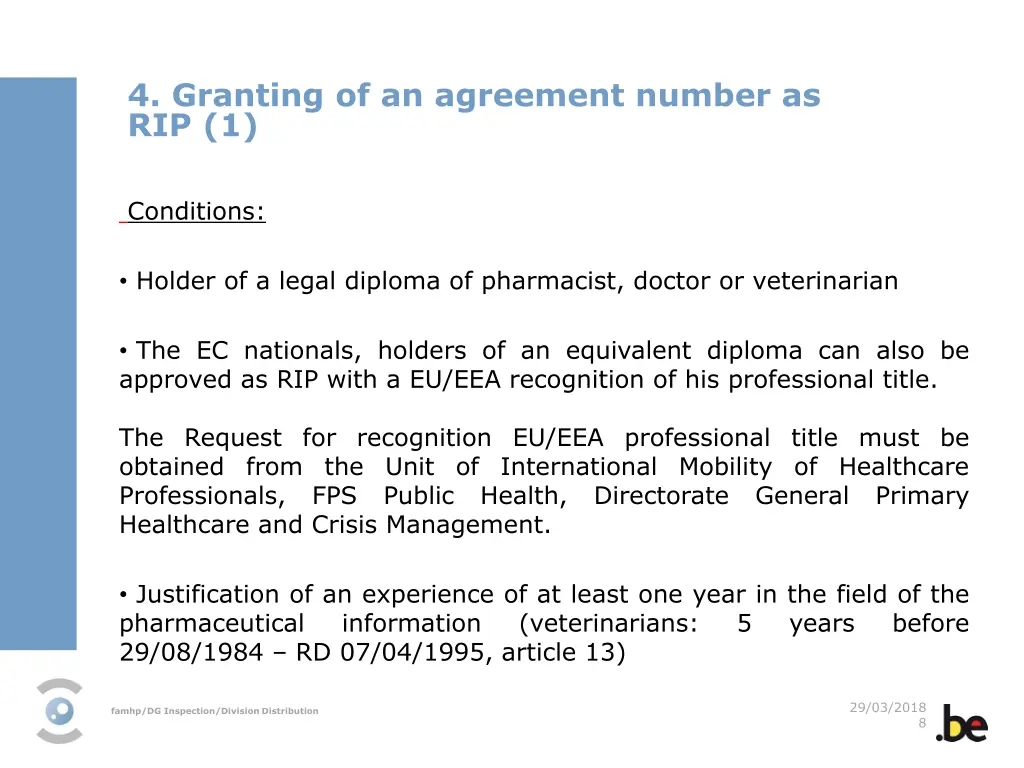 4 granting of an agreement number as rip 1