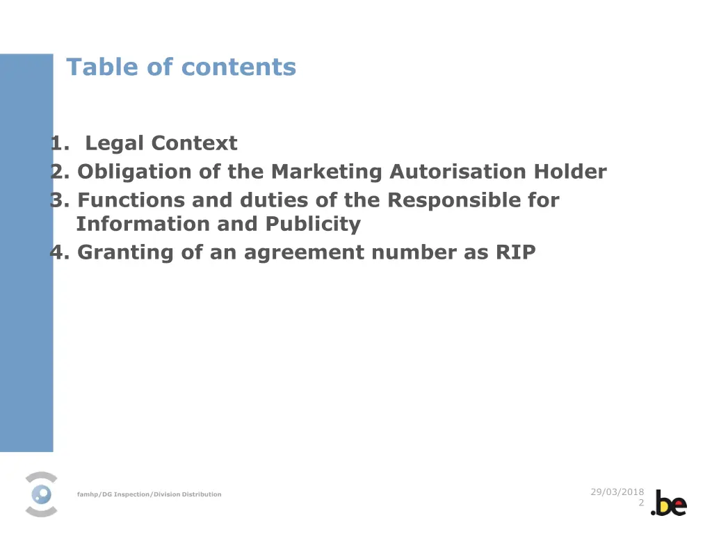 table of contents