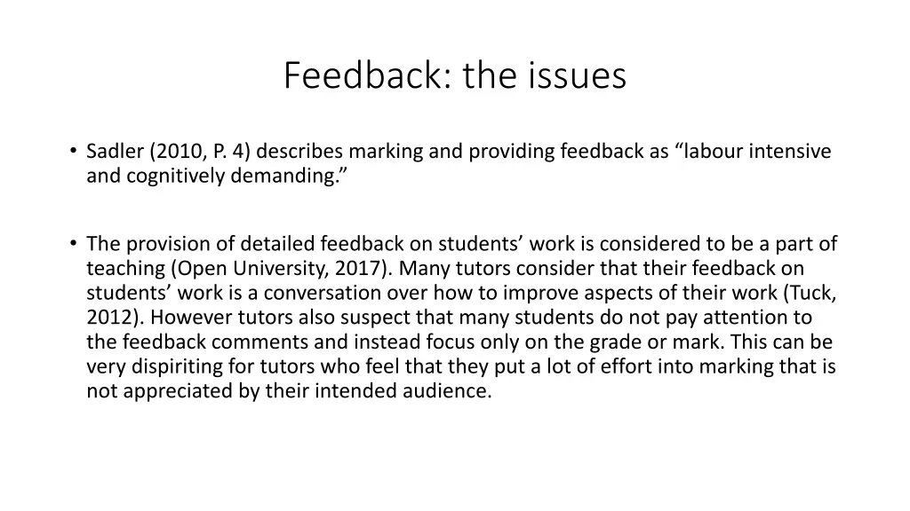 feedback the issues