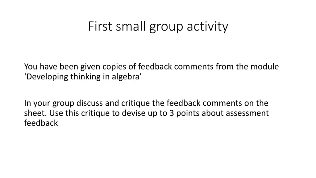 first small group activity