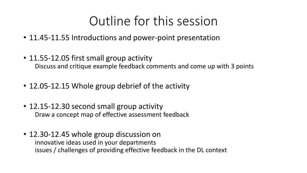 outline for this session