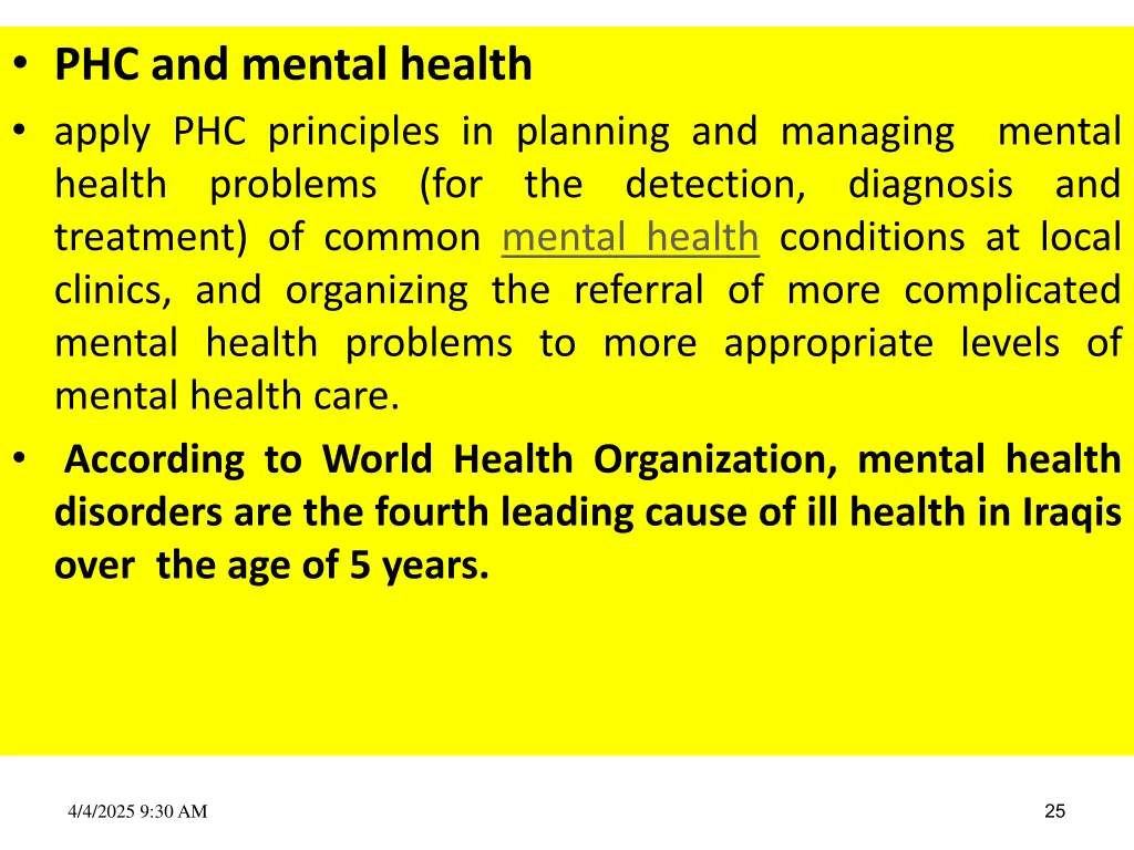 phc and mental health apply phc principles