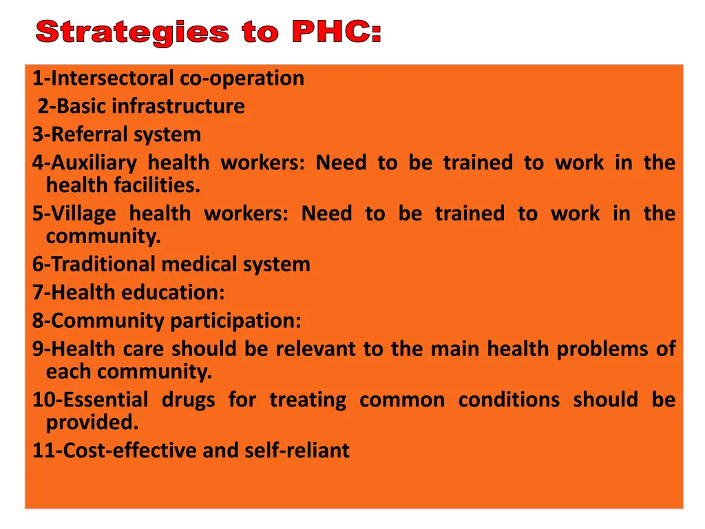 strategies to phc