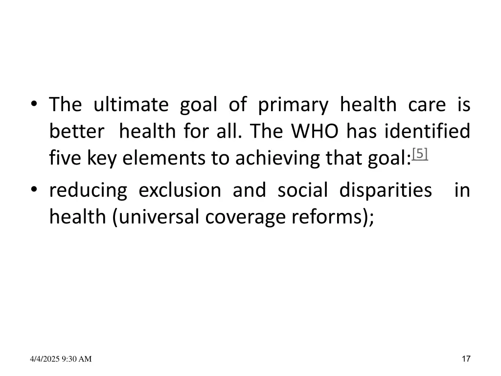the ultimate goal of primary health care