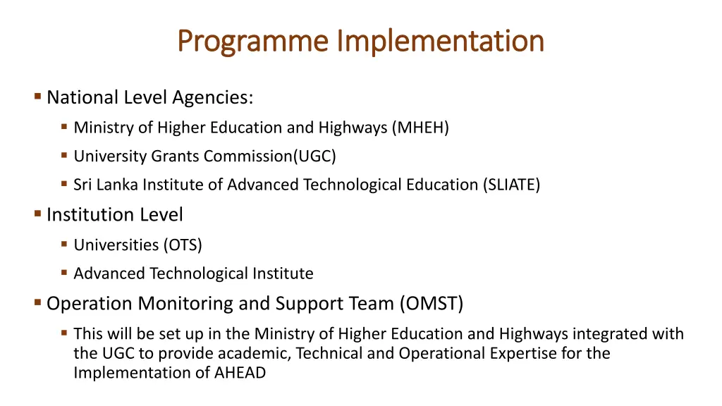 programme programme implementation implementation