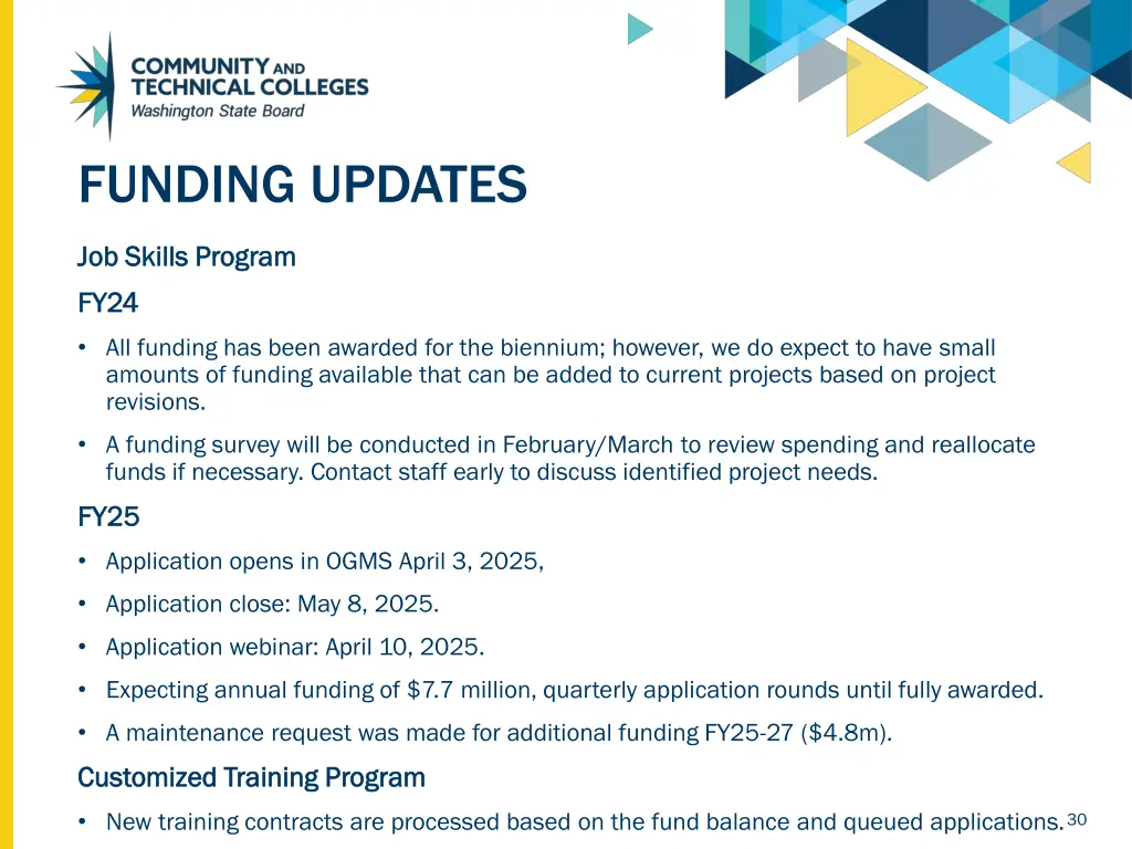 funding updates