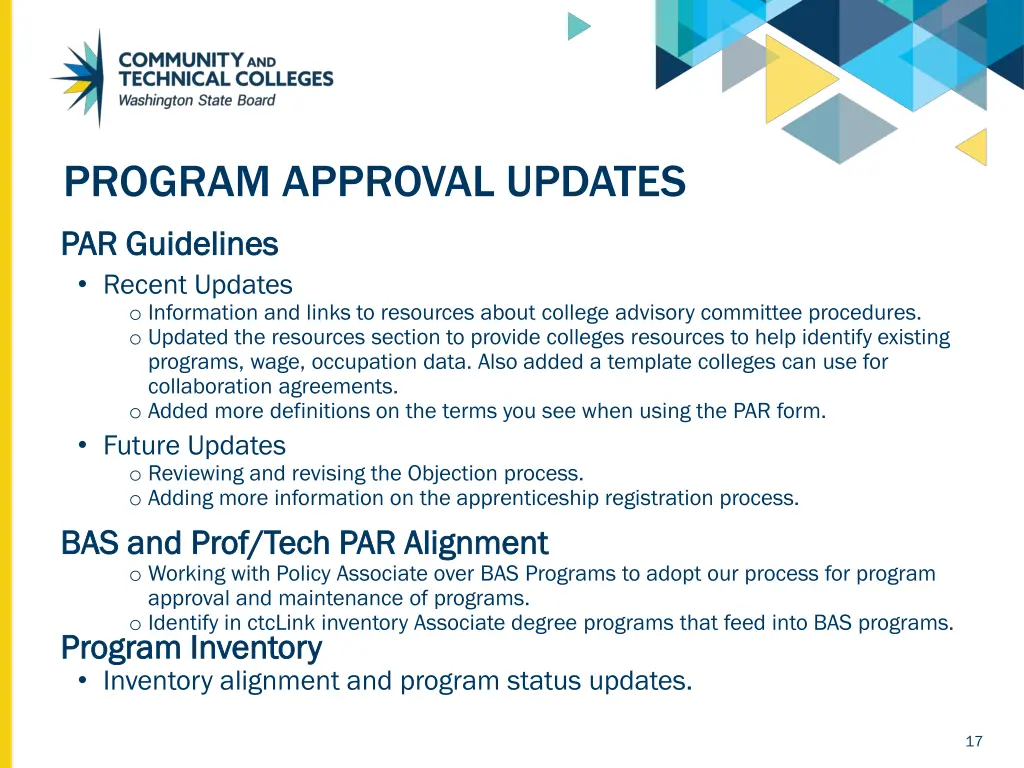 program approval updates 1