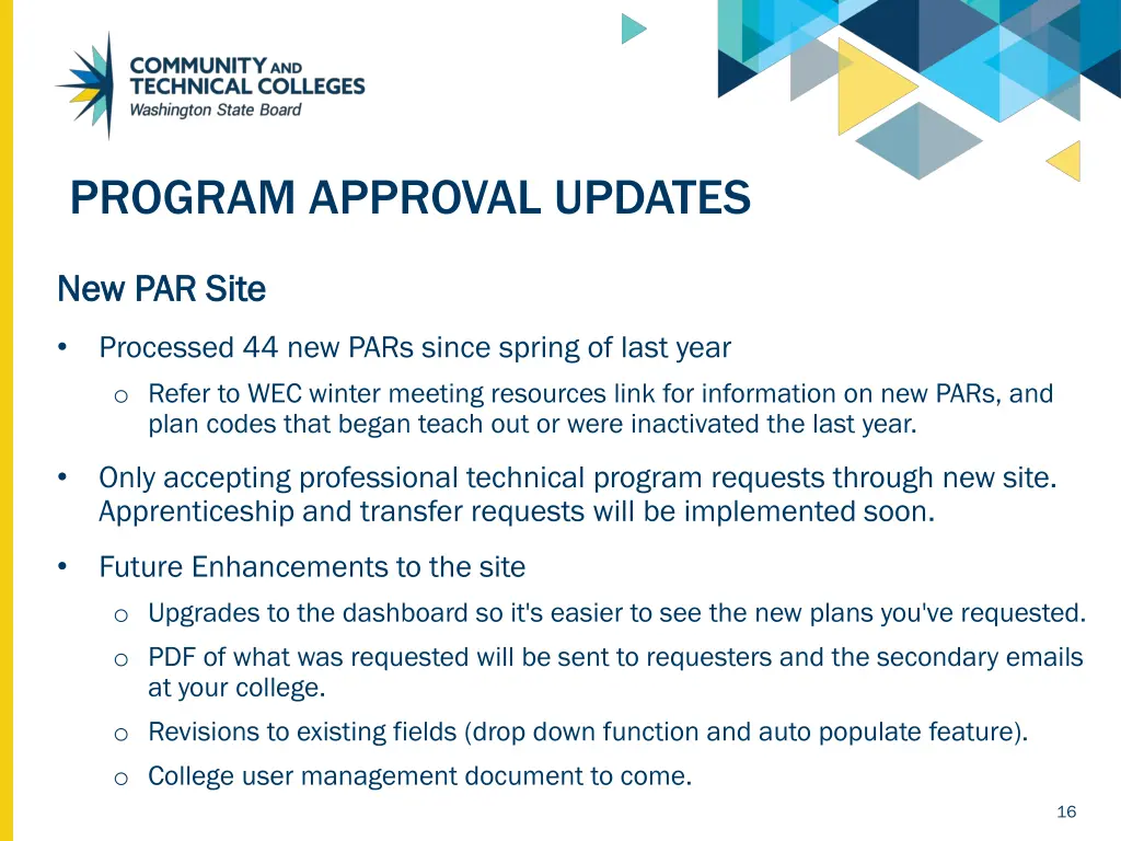 program approval updates
