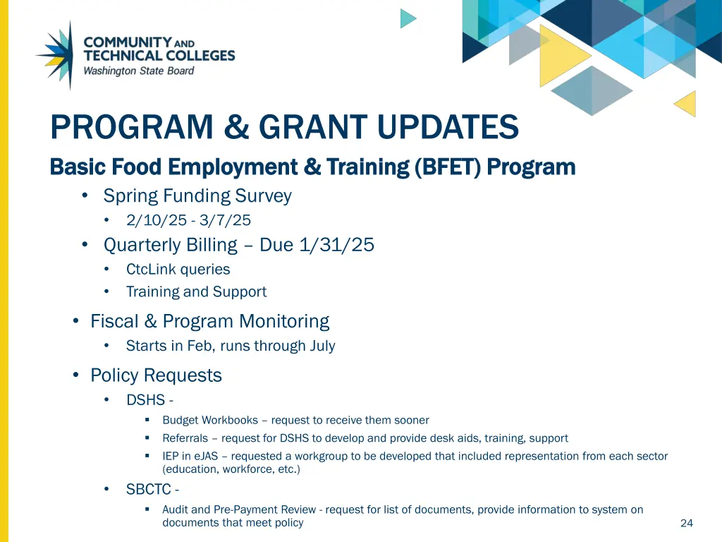 program grant updates basic food employment