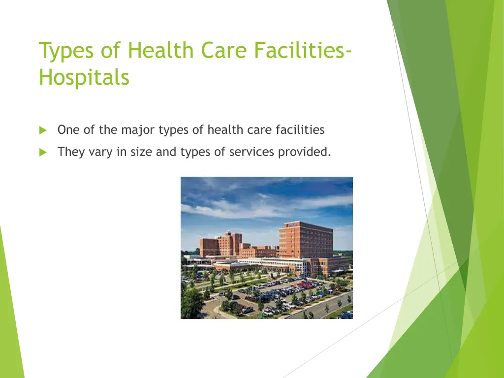 types of health care facilities hospitals