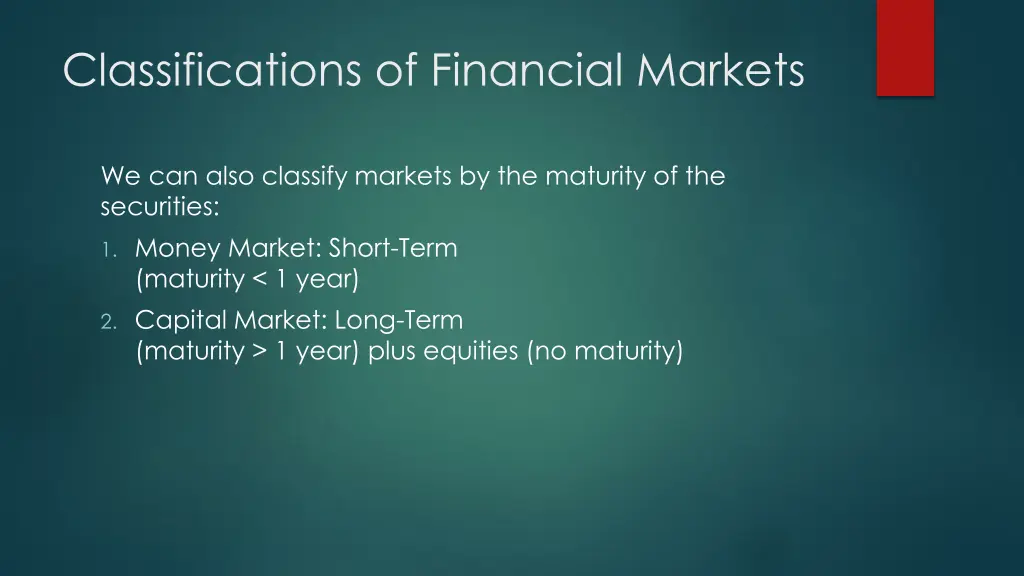 classifications of financial markets