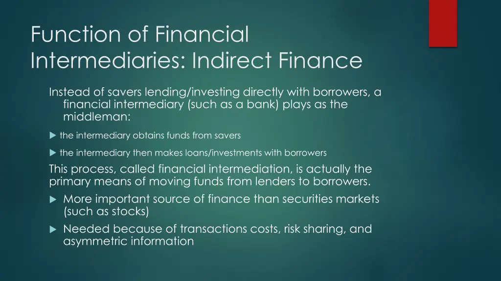 function of financial intermediaries indirect