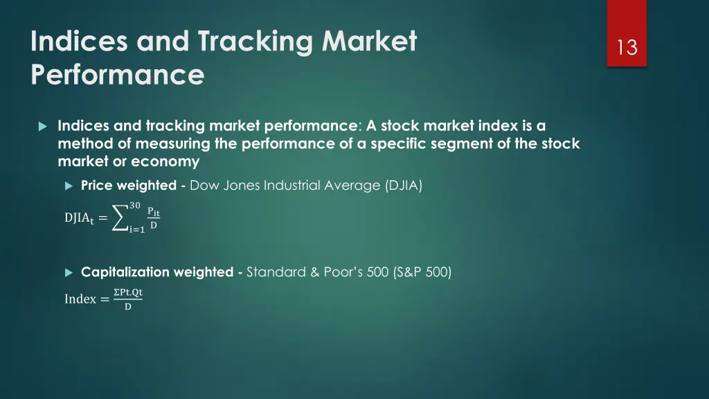 indices and tracking market performance
