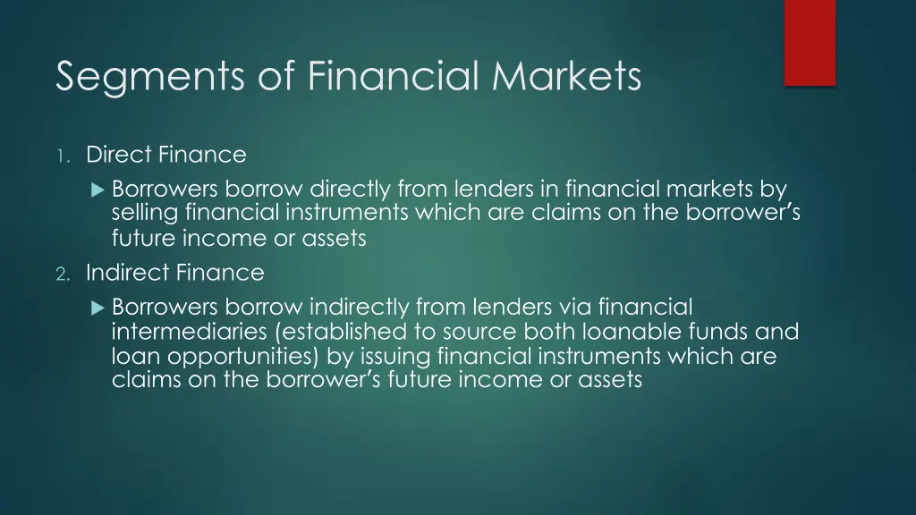 segments of financial markets