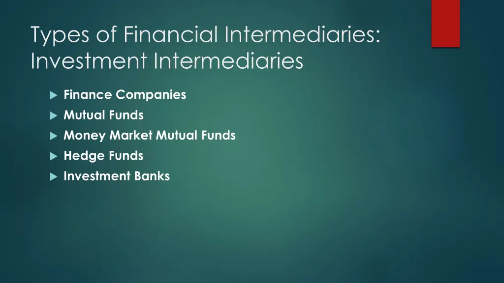 types of financial intermediaries investment