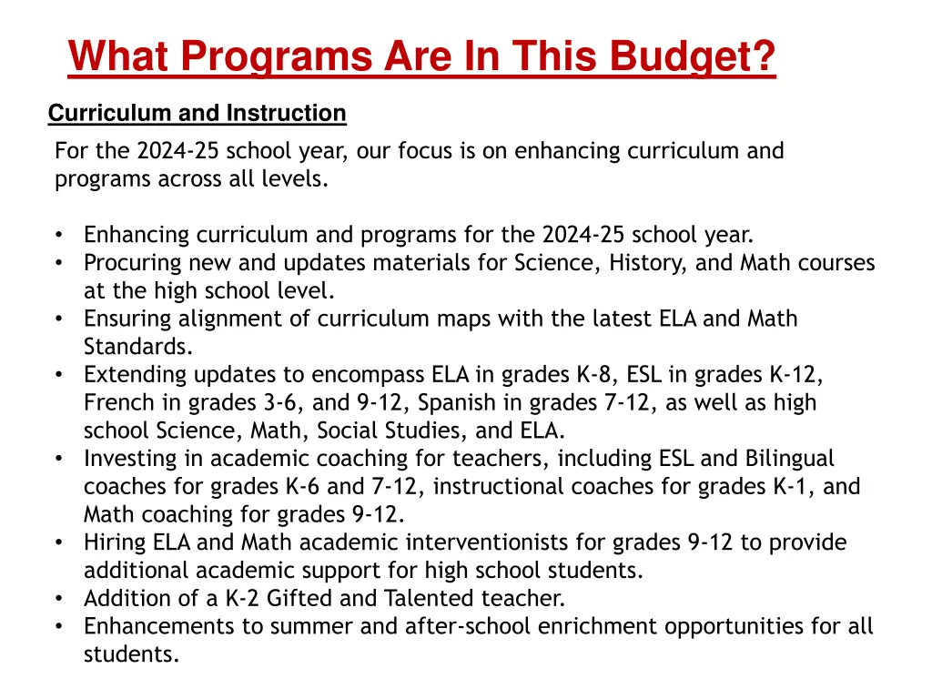 what programs are in this budget