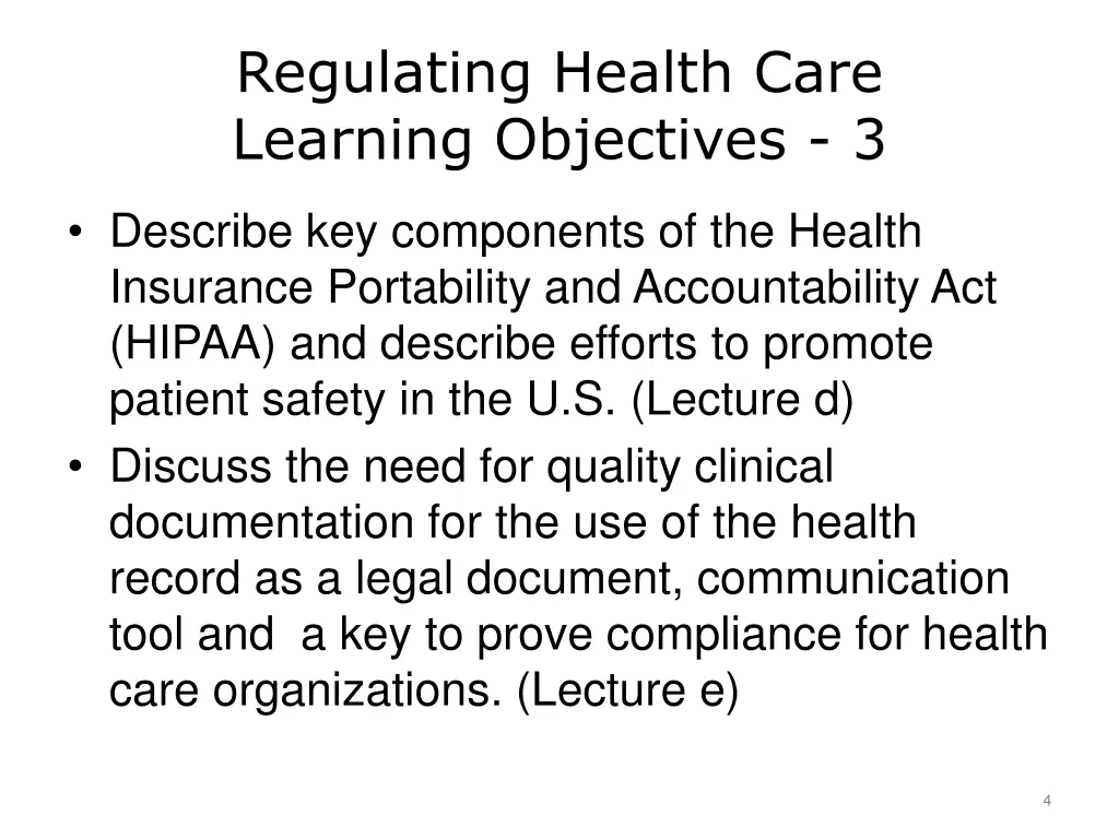 regulating health care learning objectives 3