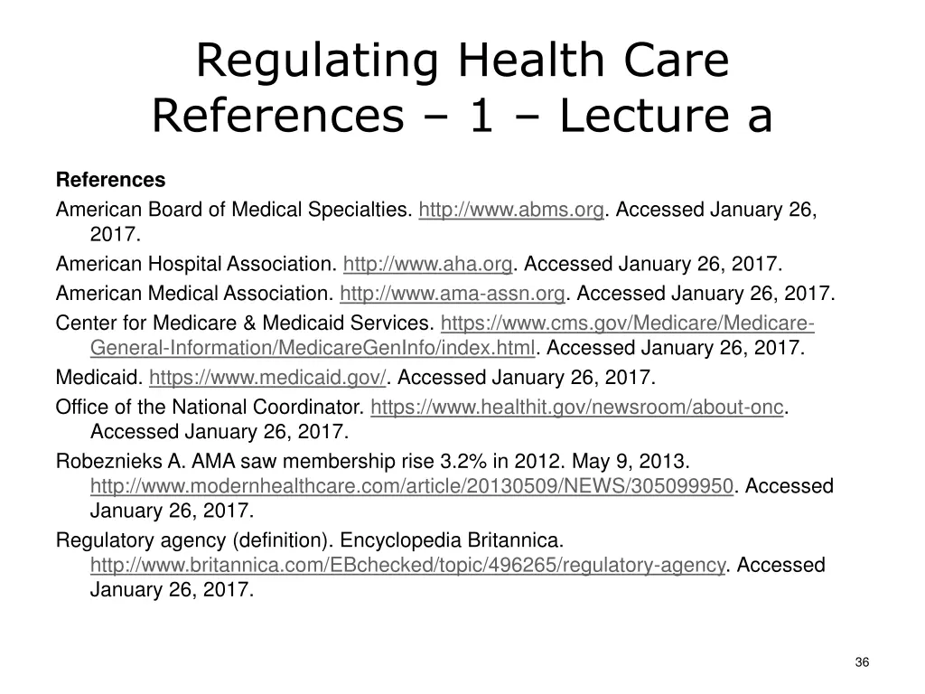 regulating health care references 1 lecture a