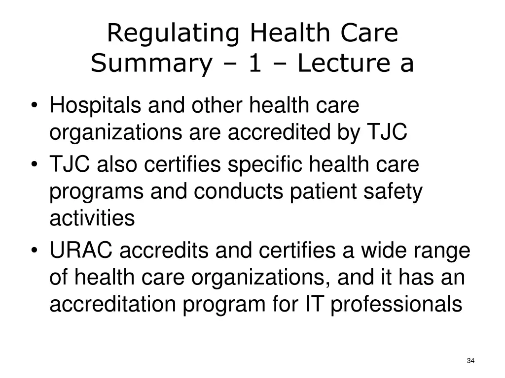 regulating health care summary 1 lecture a