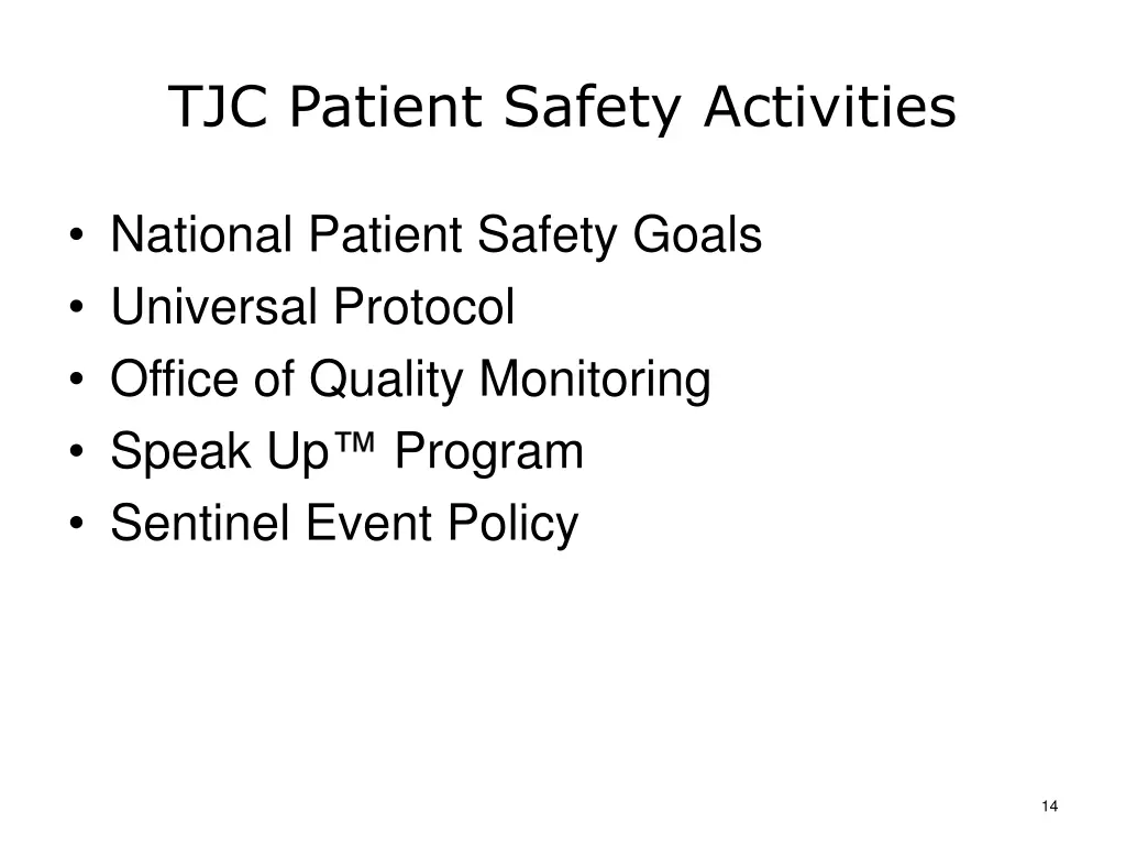 tjc patient safety activities