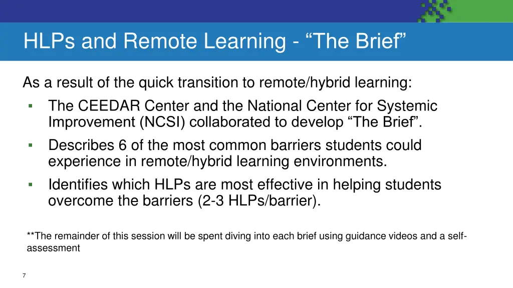 hlps and remote learning the brief