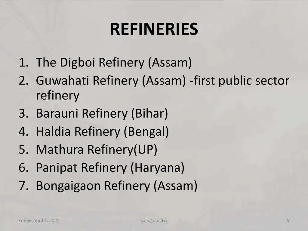 refineries