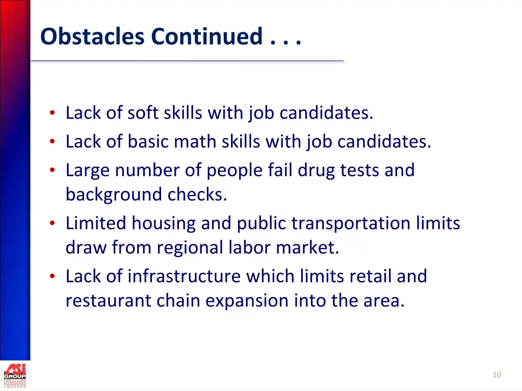 obstacles continued
