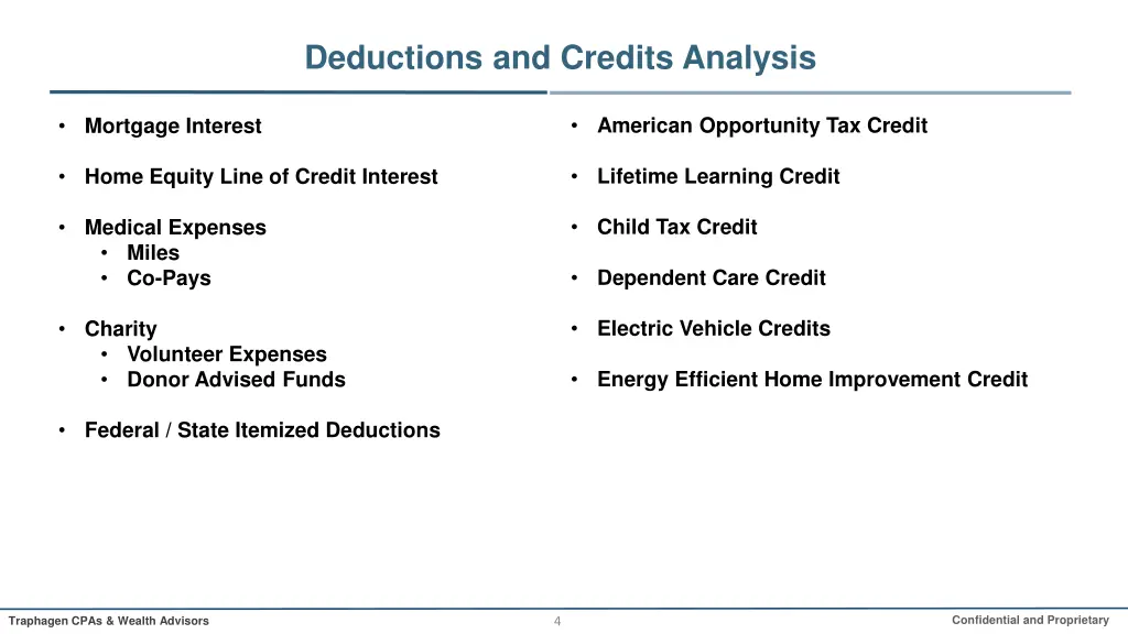 deductions and credits analysis