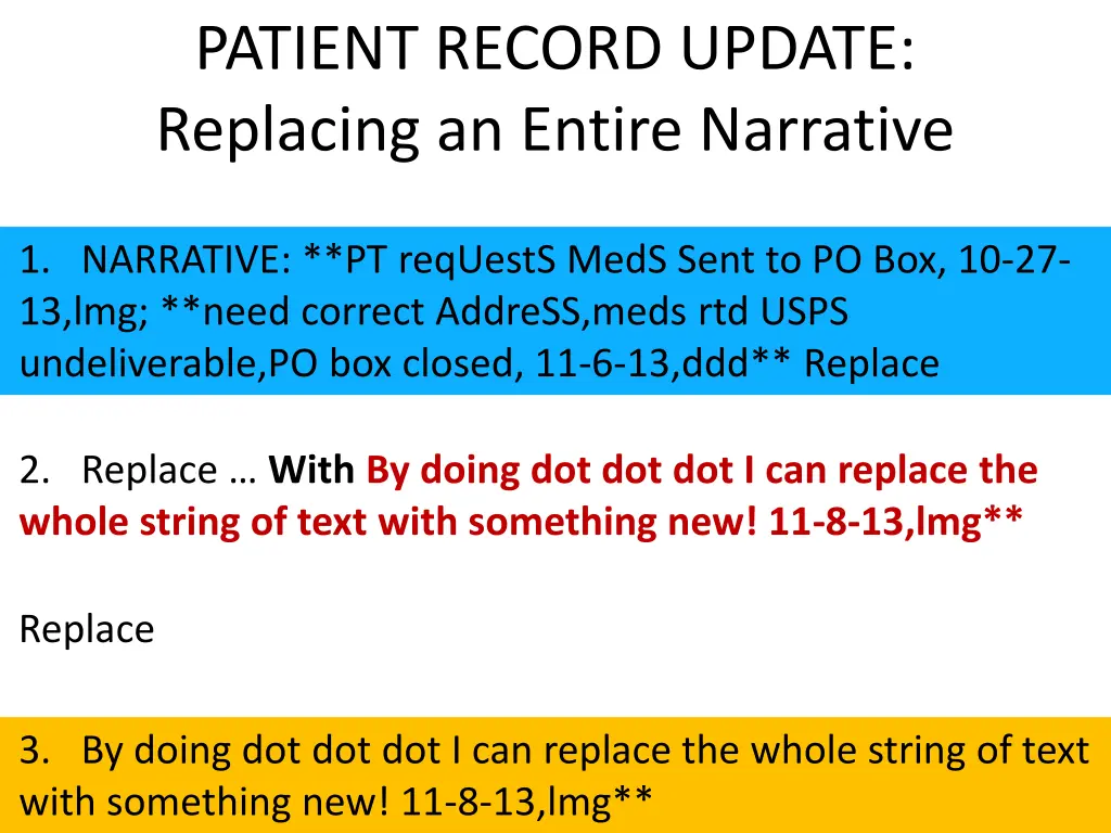patient record update replacing an entire