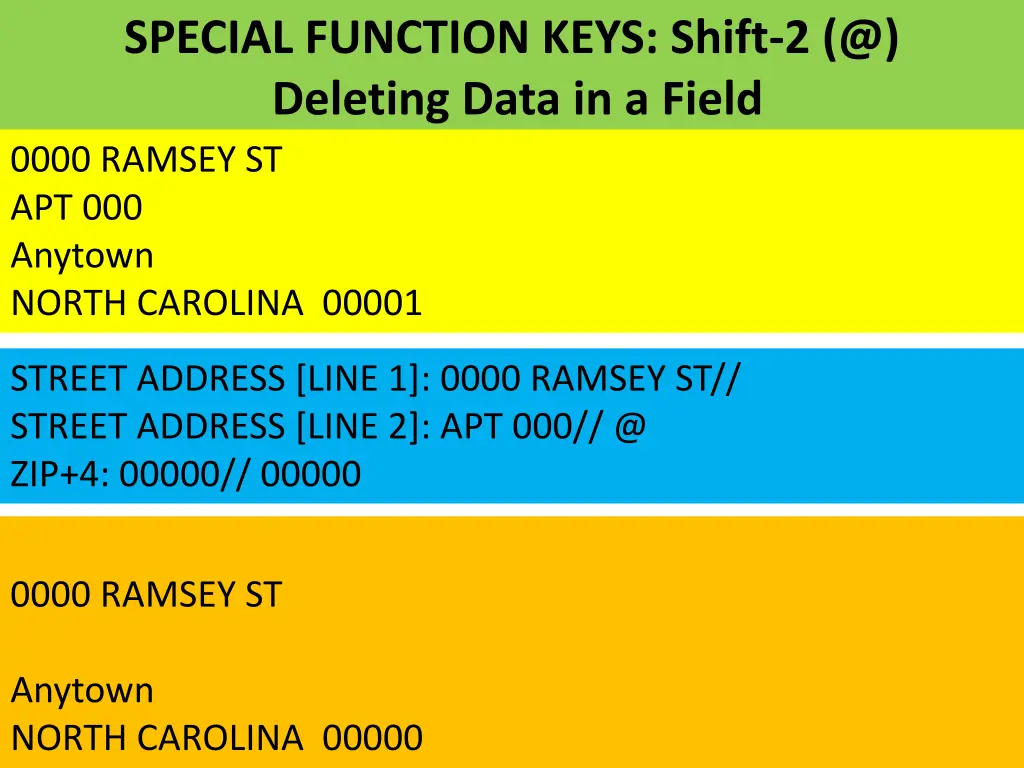 special function keys shift 2 @ deleting data