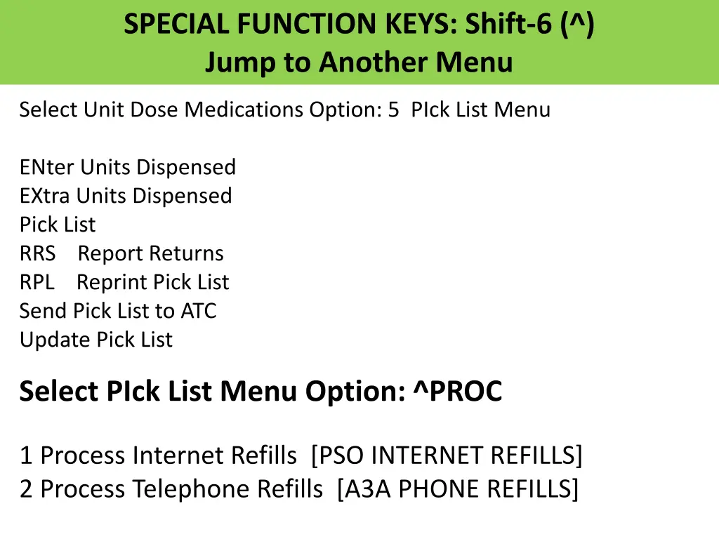 special function keys shift 6 jump to another menu