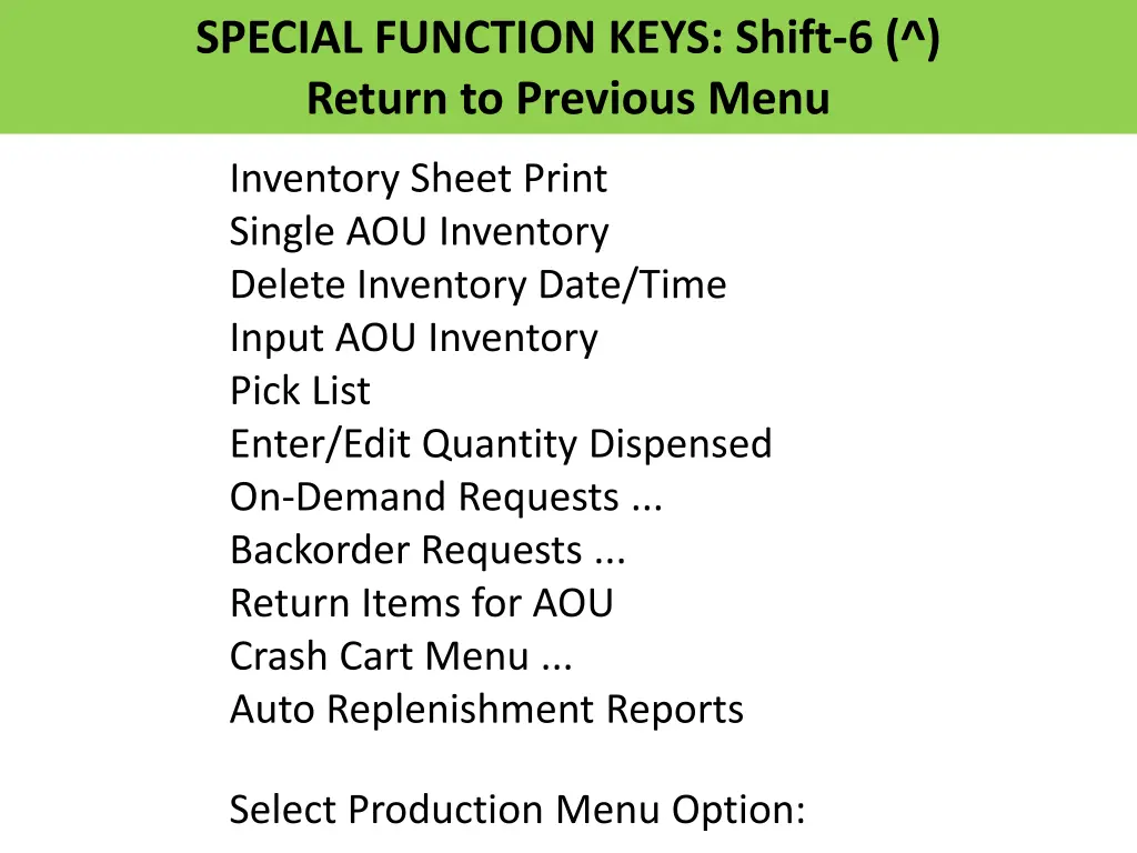 special function keys shift 6 return to previous