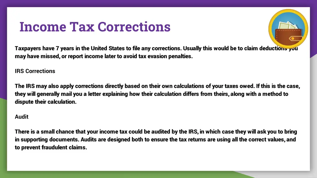 income tax corrections